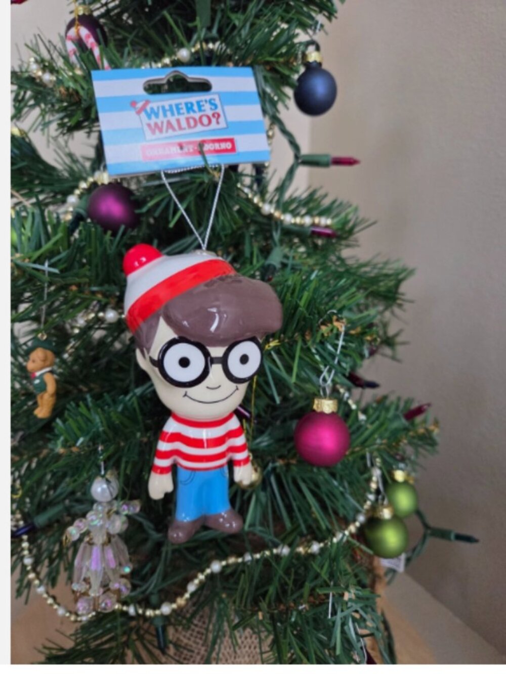 Where's Waldo? Ruz Plastic Christmas Tree Hanging Ornament 4.25" Red & White